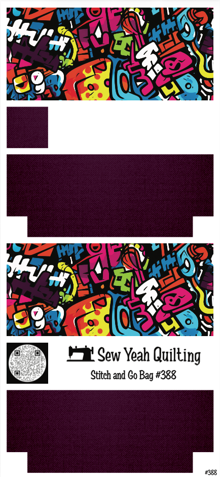 Stitch & Go Bag #388 - Graffiti Abstract Faces Colorful on Deep Plum