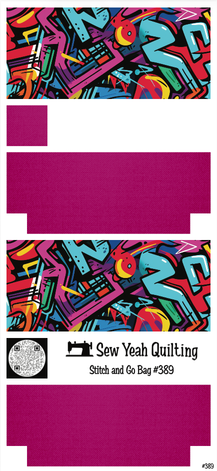 Stitch & Go Bag #389 - Graffiti Abstract Faces Colorful on Magenta