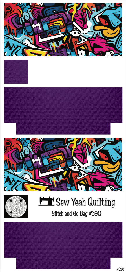 Stitch & Go Bag #390 - Graffiti Abstract Faces Colorful on Violet