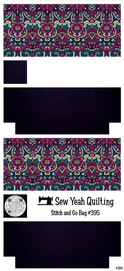 Stitch & Go Bag #395 - Kaleidoscope Neon Pink, Yellow Green & Teal on Dark Violet