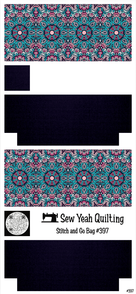 Stitch & Go Bag #397 - Kaleidoscope Light BLue, Pink & Blue on Navy Blue