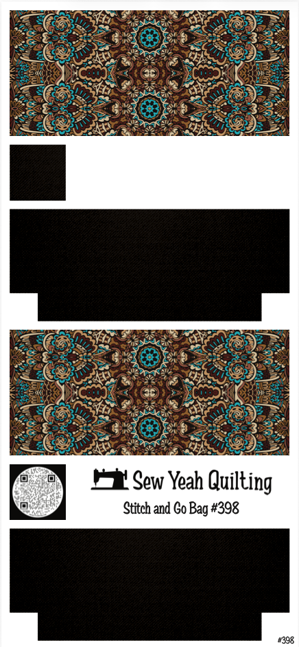 Stitch & Go Bag #398 - Kaleidoscope Light Blue & Brown on Black