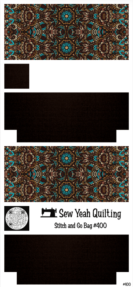 Stitch & Go Bag #400 - Kaleidoscope Light Blue & Brown on Dark Brown