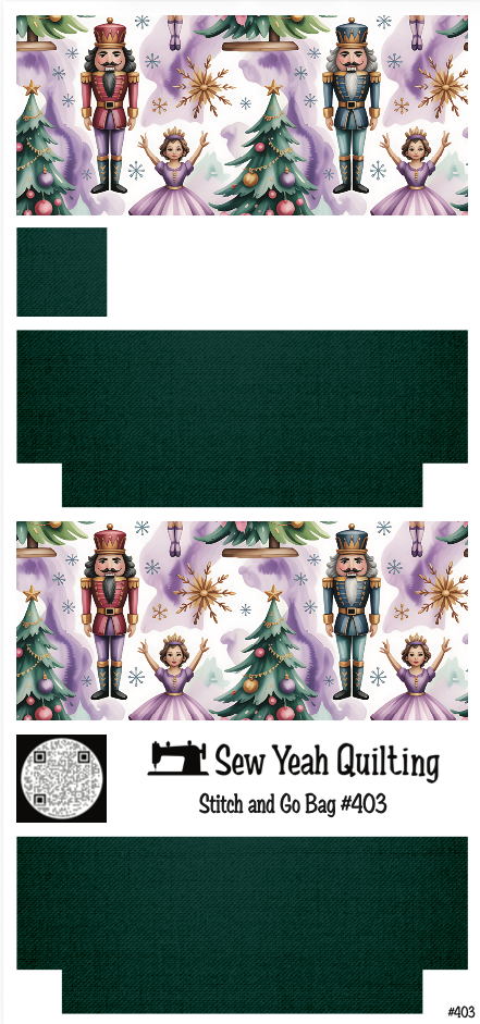 Stitch & Go Bag #403 - Christmas Nutcracker Ballet & Trees on Blue Green