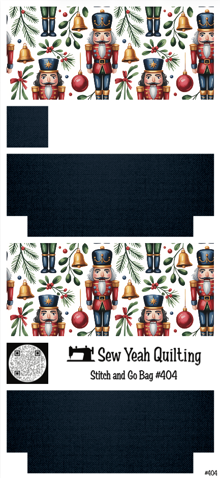 Stitch & Go Bag #404 - Christmas Nutcrackers,Bells & Ornaments on Navy Blue