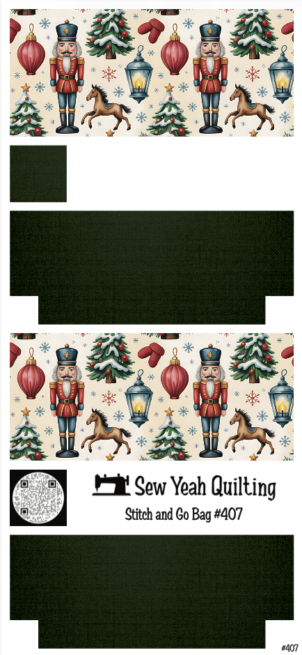 Stitch & Go Bag #407 - Christmas Nutcrackers, Lamp & Horses on Green