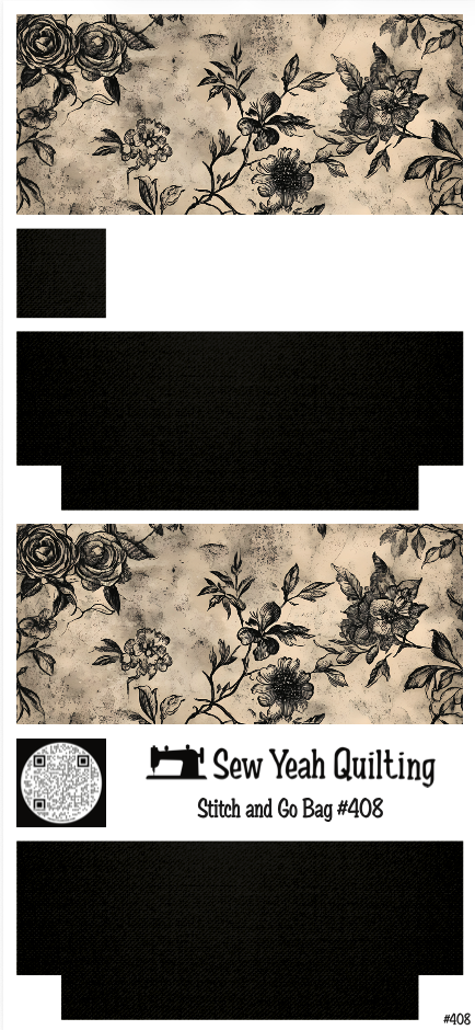 Stitch & Go Bag #408 - Gothic Floral Sketch Black on Black