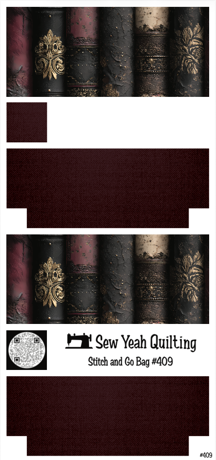 Stitch & Go Bag #409 - Gothic Vintage Books on Maroon