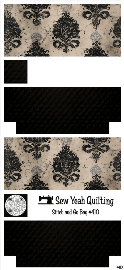 Stitch & Go Bag #410 - Gothic Damask Scroll Black on Black