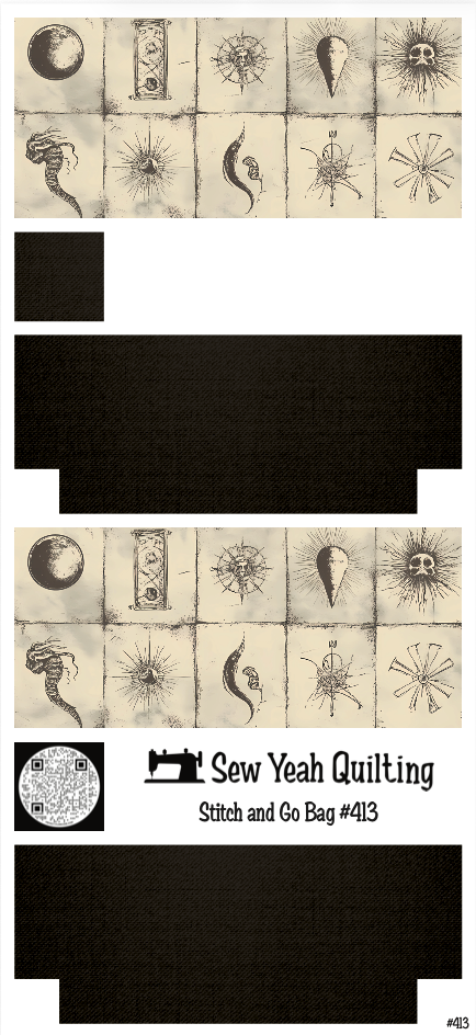 Stitch & Go Bag #413 - Gothic Dark Sigils Abstract on Black