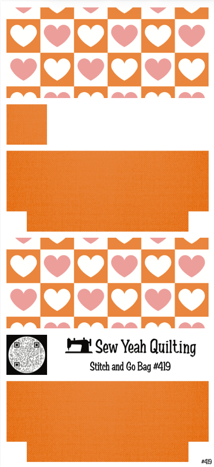 Stitch & Go Bag #419 - Checkered Heart Pink & White on Orange