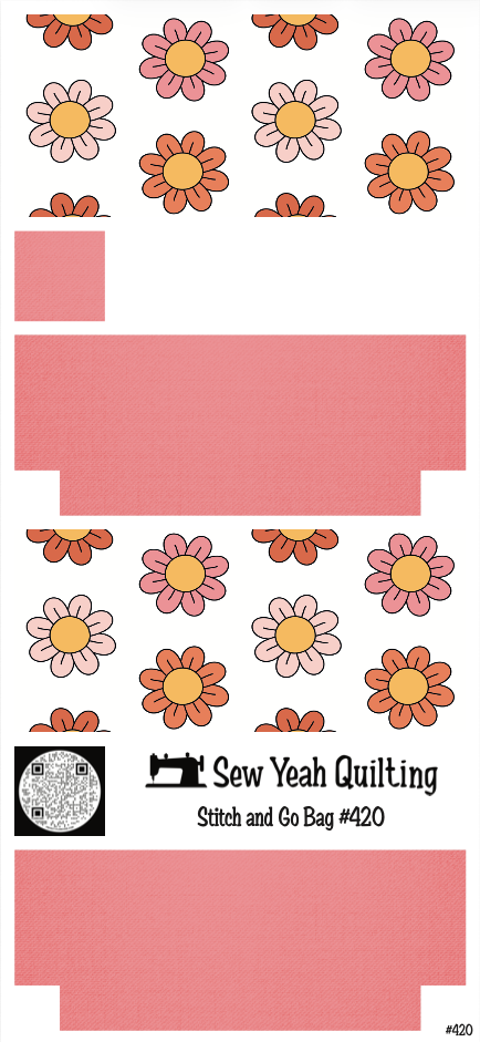 Stitch & Go Bag #420 - Retro Daisies Pink & Orange on Pink