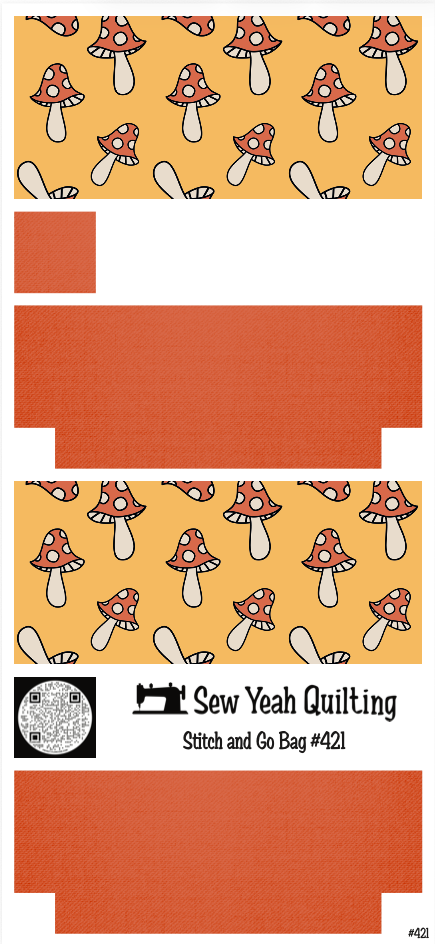 Stitch & Go Bag #421 - Retro Mushrooms Orange on Orange