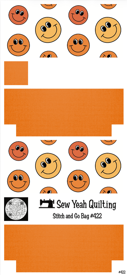 Stitch & Go Bag #422 - Retro Smile Faces Orange on Bright Orange