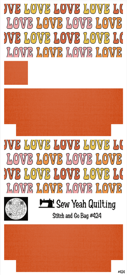 Stitch & Go Bag #424 - Retro Love Text on Dark Orange