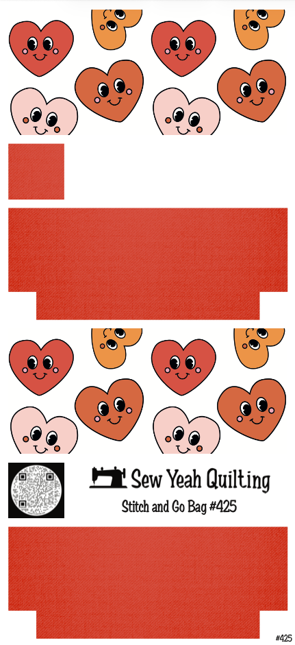 Stitch & Go Bag #425 - Retro Smile Hearts Red & Orange on Red