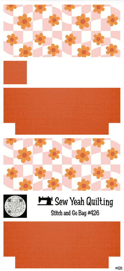 Stitch & Go Bag #426 - Retro Flower Daisy Wave Checkered on Orange