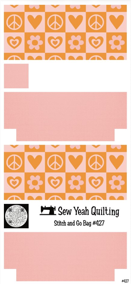Stitch & Go Bag #427 - Retro Checkered Peace & Love on Light Pink