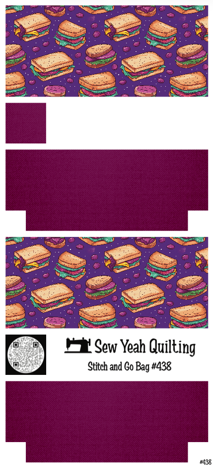 Stitch & Go Bag #438 - Food Cartoon Sandwiches on Fuchsia