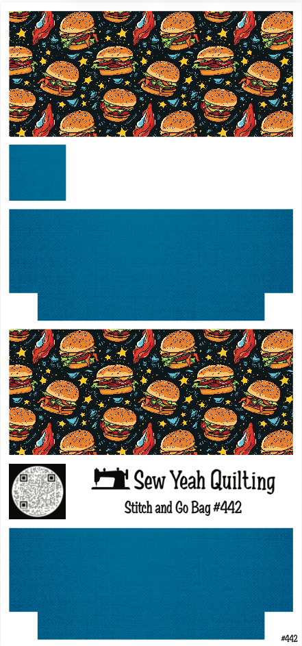 Stitch & Go Bag #442 - Food Cartoon Burgers Stars on Blue