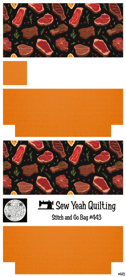 Stitch & Go Bag #443 - Food Steak Cuts & Herbs on Orange