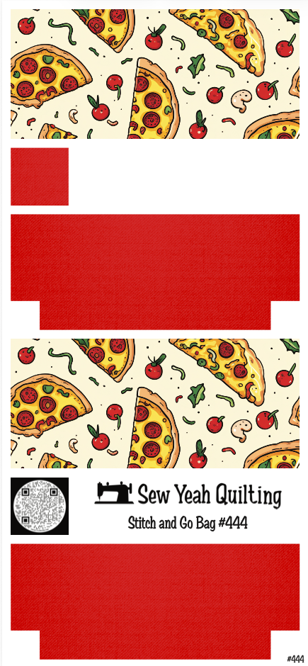 Stitch & Go Bag #444 - Food Cartoon Pizza & Toppings on Red