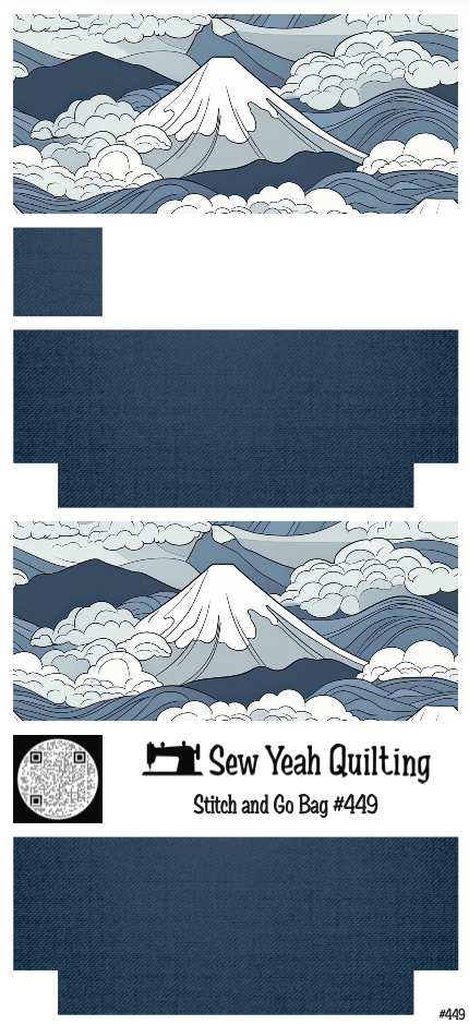 Stitch & Go Bag #449 - Fuji Mountain, Clouds & Waves on Blue