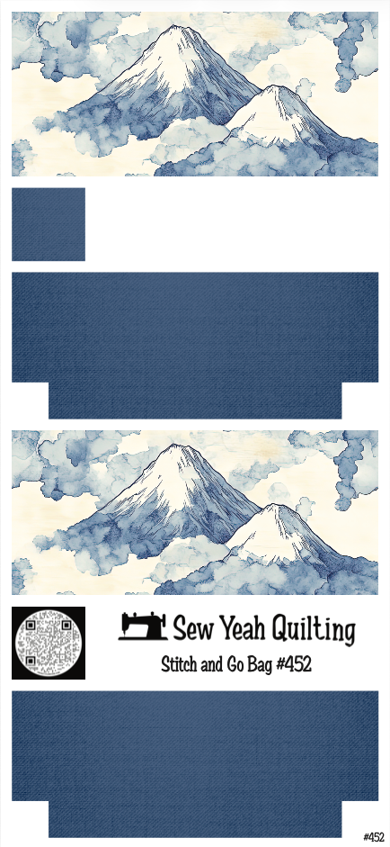 Stitch & Go Bag #452 - Fuji Mountain Watercolor on Blue
