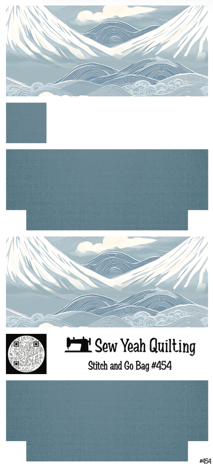 Stitch & Go Bag #454 - Fuji Mountain & Waves on Dusty Blue