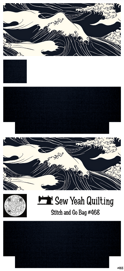 Stitch & Go Bag #468 - Japanese Great Waves on Navy Blue