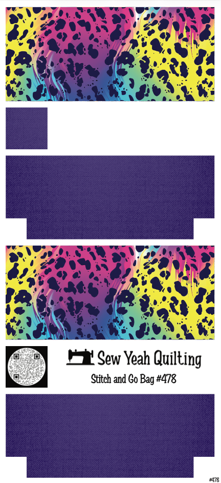 Stitch & Go Bag #478 - Animal Print Leopard neon Print on Royal Purple