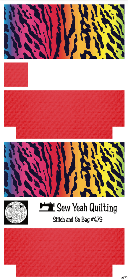 Stitch & Go Bag #479 - Animal Tiger Rainbow Stripes on Red