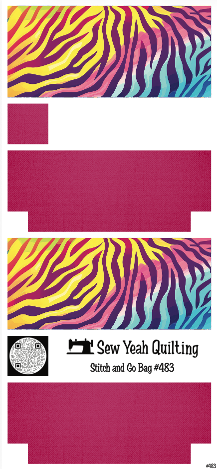 Stitch & Go Bag #483 - Animal Print Zebra Rainbow Stripes on Magenta