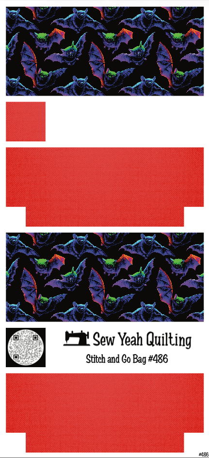 Stitch & Go Bag #486 - Halloween Neon Flying Bats on Red