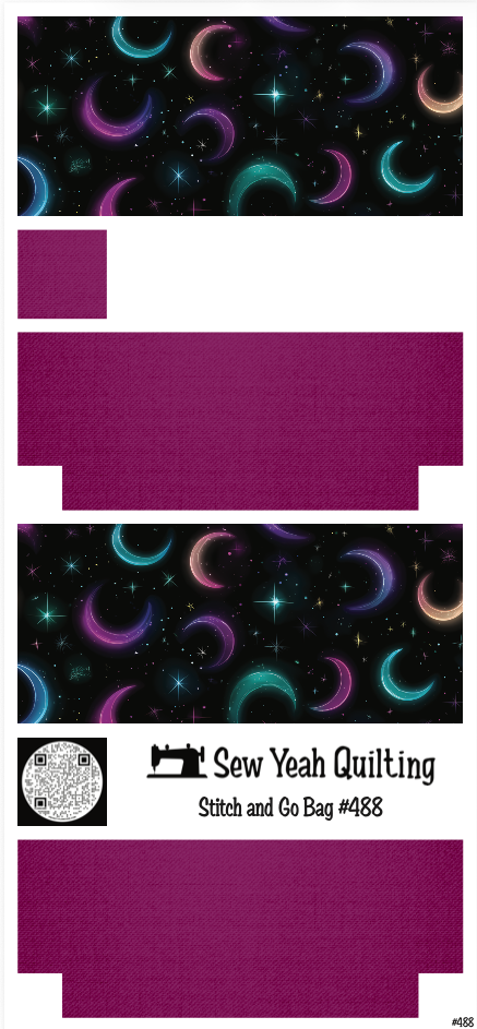 Stitch & Go Bag #488 - Halloween Neon Crescent Stars on Magenta