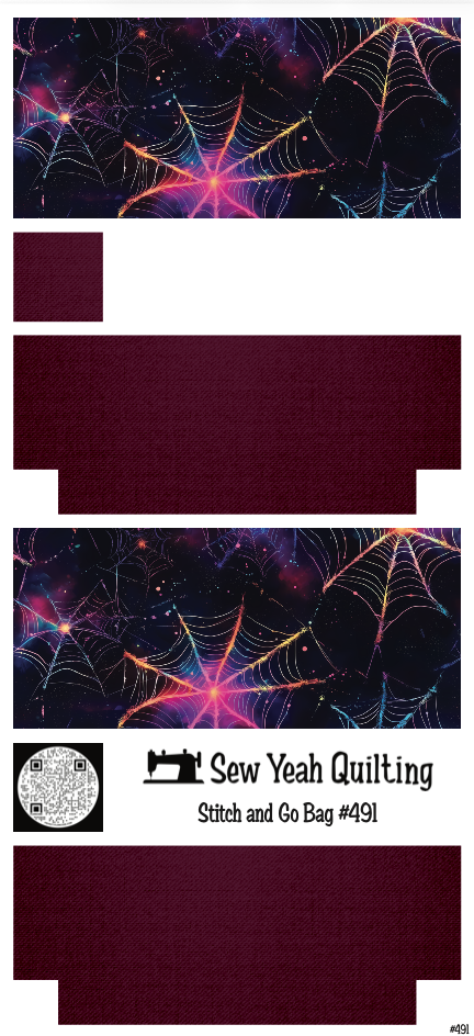 Stitch & Go Bag #491 - Halloween Neon Spider Webs on Burgundy