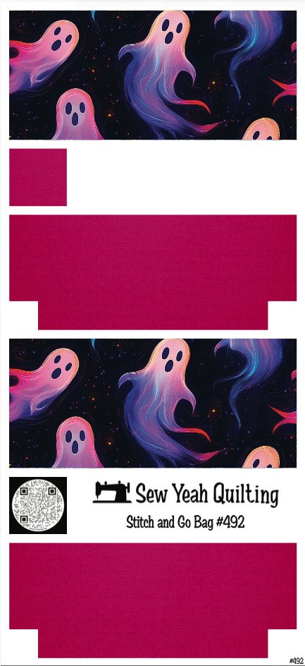 Stitch & Go Bag #492 - Halloween Neon Ghosts on Magenta