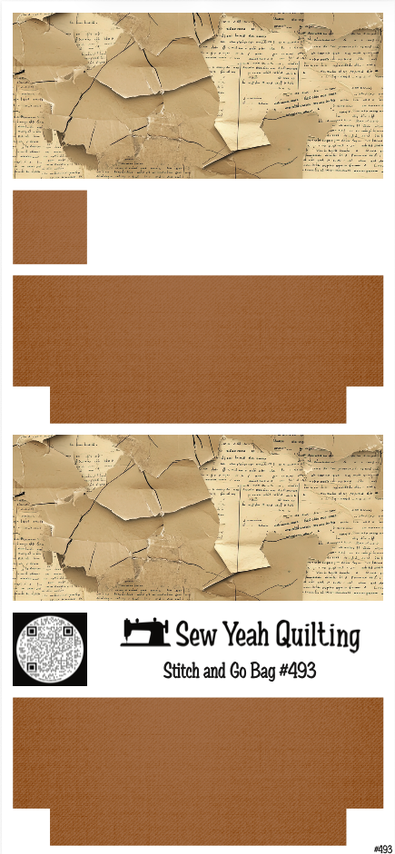 Stitch & Go Bag #493 - Paper Aged Torn Manuscript on Brown