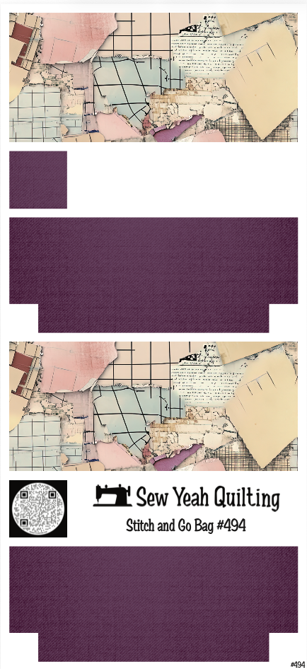 Stitch & Go Bag #494 - Paper Collage Torn Grid on Purple