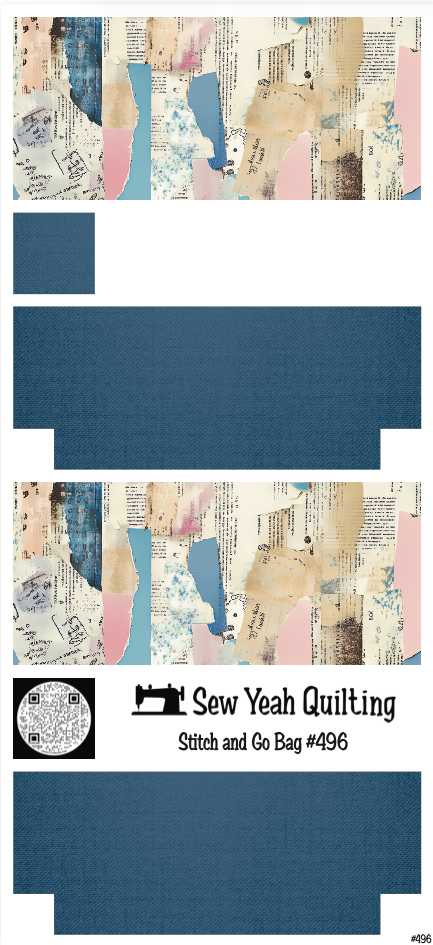 Stitch & Go Bag #496 - Paper Pastel Newspaper Collage on Blue