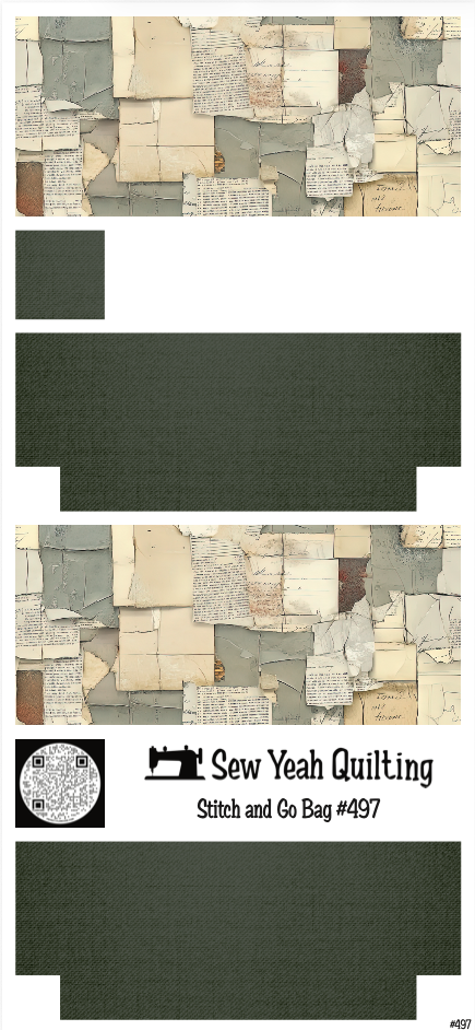 Stitch & Go Bag #497 - Paper scripts and Texture collage on Gray