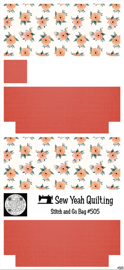 Stitch & Go Bag #505 - Flower Peachy Watercolor Bouquets on Coral
