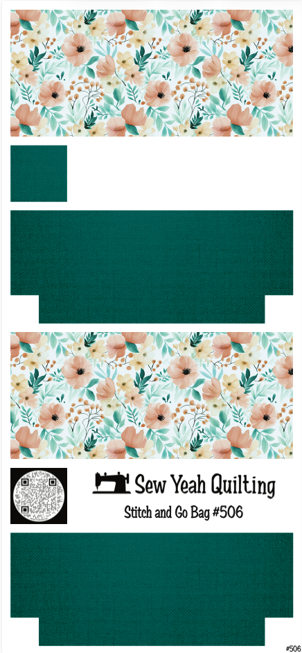 Stitch & Go Bag #506 - Flower Watercolor Florals & Leaves on Deep Teal