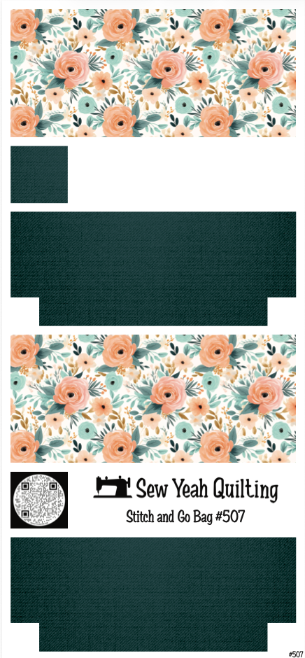 Stitch & Go Bag #507 - Flower Blush Blooms & Foliage on Dark Teal