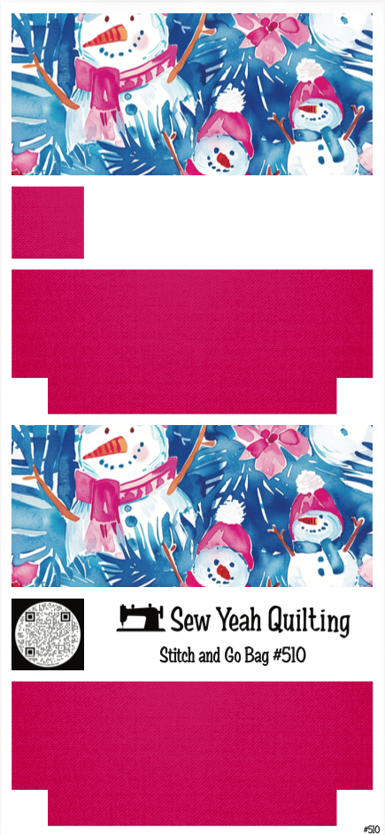 Stitch & Go Bag #510 - Christmas Watercolor Snowmen on Hot Pink