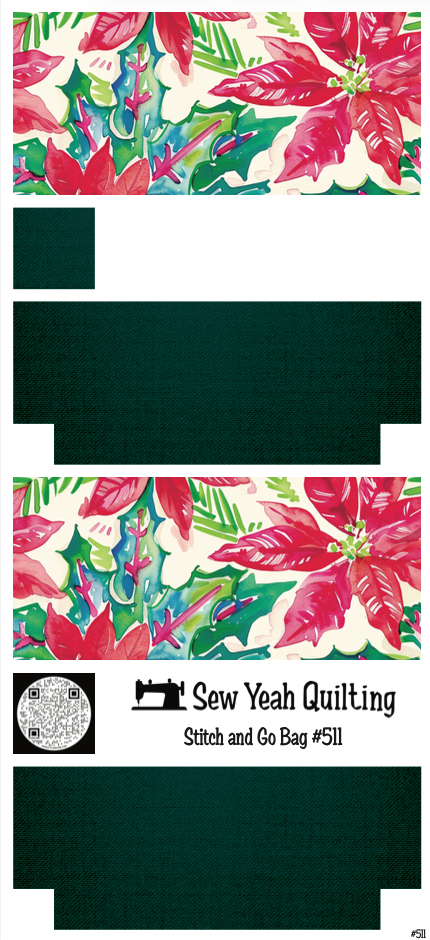 Stitch & Go Bag #511 - Christmas Watercolor Poinsettia & Holly on Forest Green