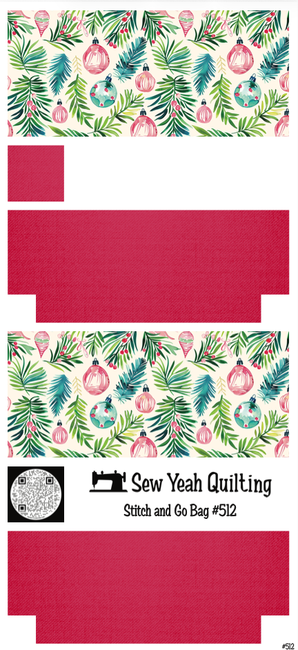 Stitch & Go Bag #512 - Christmas Ornaments & Ferns on Dark Pink Hot