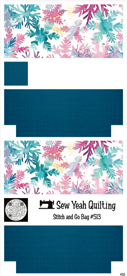 Stitch & Go Bag #513 - Christmas Watercolor Snowflakes Colorful on Blue