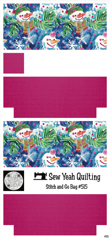 Stitch & Go Bag #515 - Christmas Snowmen & Pine on Magenta