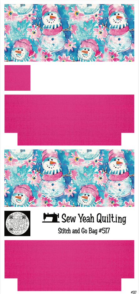 Stitch & Go Bag #517 - Christmas Snowmen & Flowers on Hot Pink